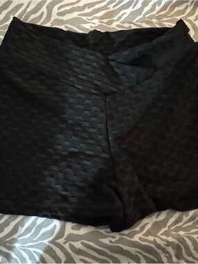 Black Textured High-Waist Shorts